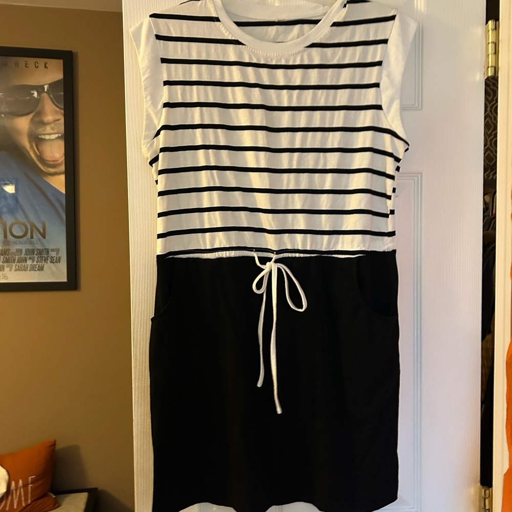 Amazon Essentials Black and White Striped Mini Dress
